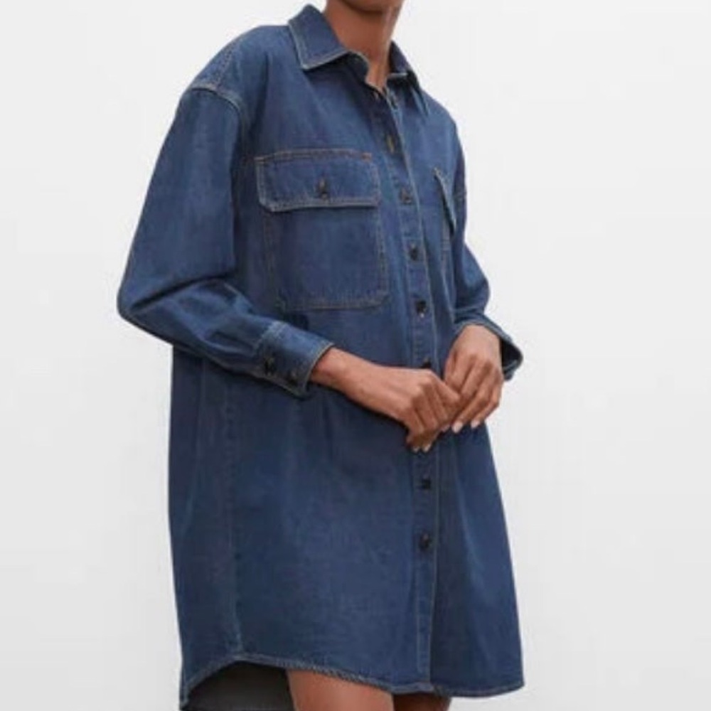 Club Monaco Denim Shirt Dress Patch Pockets Button Down New With Tags Size 2